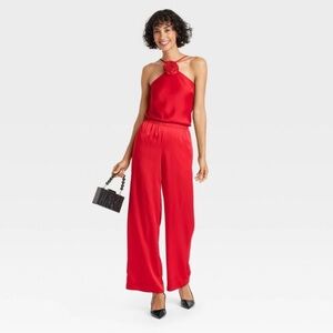 Elegant Red A New Day Mid-Rise Satin Pull-On Pants NWT